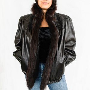 Black Fur Trimmed Leather Jacket